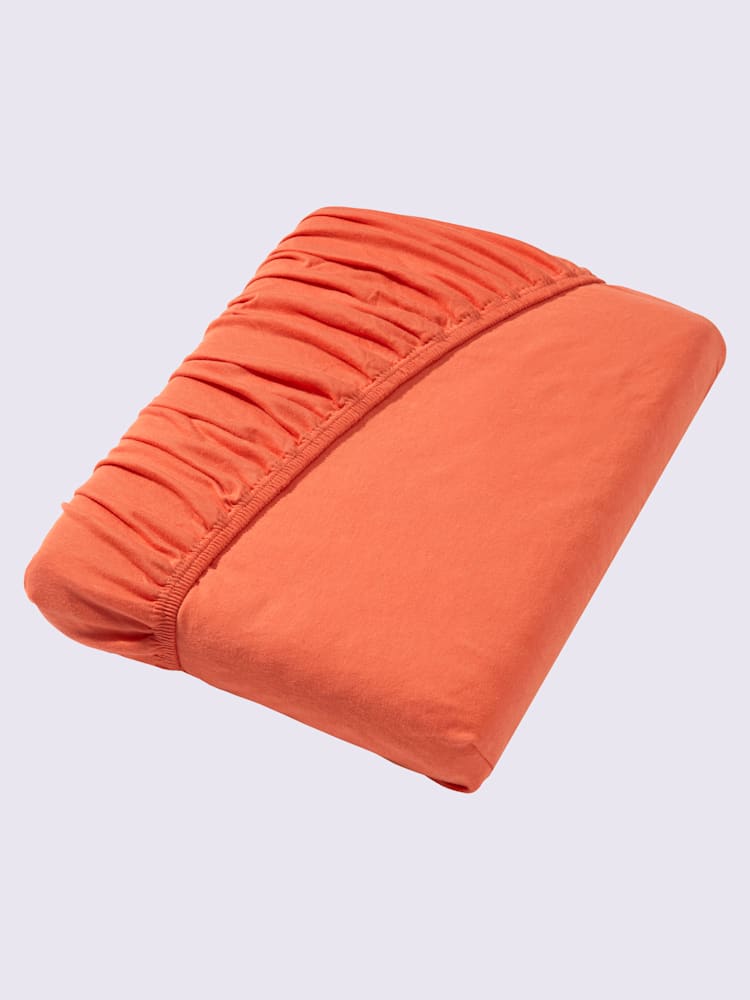 Drap-housse jersey maco à repassage superflu, Jersey maco, couleur : orange moyen uni, taille 1 pièce 180x200 - 200x200 cm, marque wäschepur, 100%