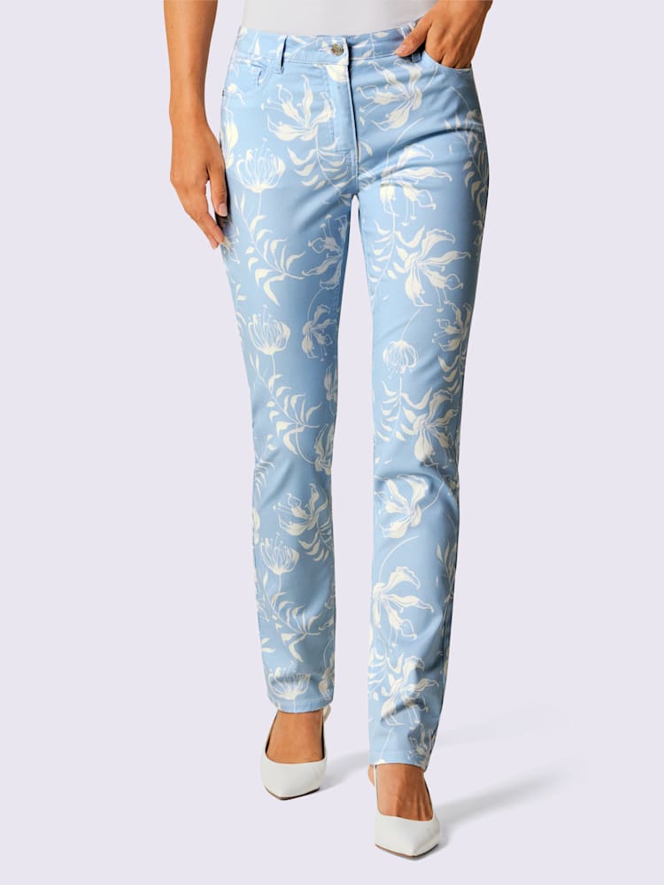 Pantalon imprimé mélange coton et lyocell de qualité, couleur bleu, taille 40, marque CREATION L PREMIUM - helline