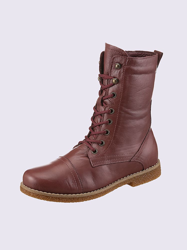 Bottines à lacets cuir nappa de vache, rouge foncé uni, taille 42 - helline
