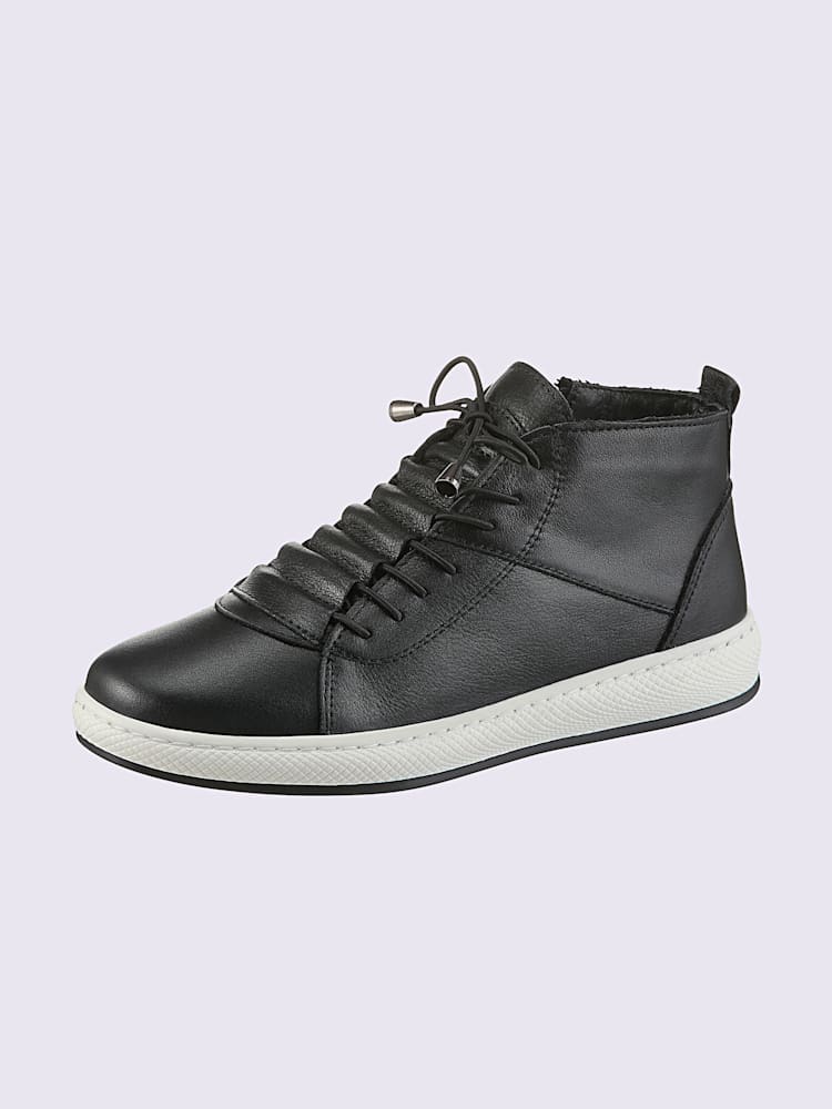 Bottines à lacets cuir nappa de vache, noir uni, taille 38 - helline