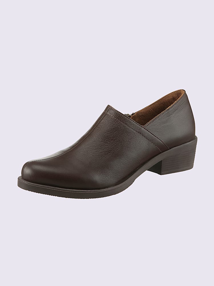 Bottine courte cuir vachette, marron foncé uni, taille 40 - helline