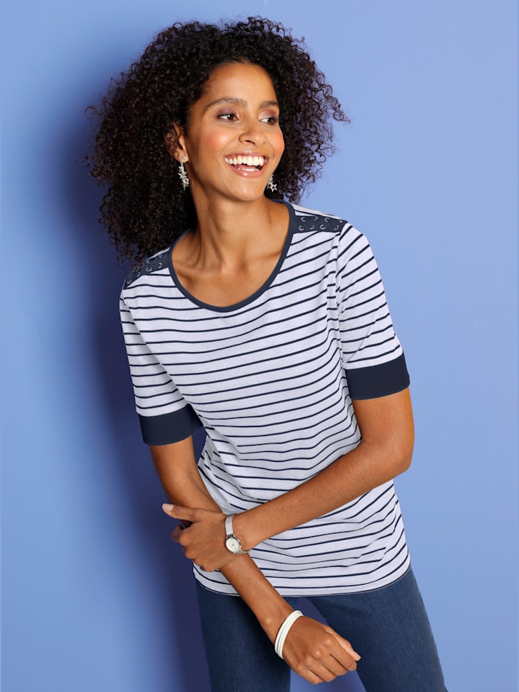 T-shirt à encolure ronde avec œillets et laçage, couleur blanc, taille 42 - Witt