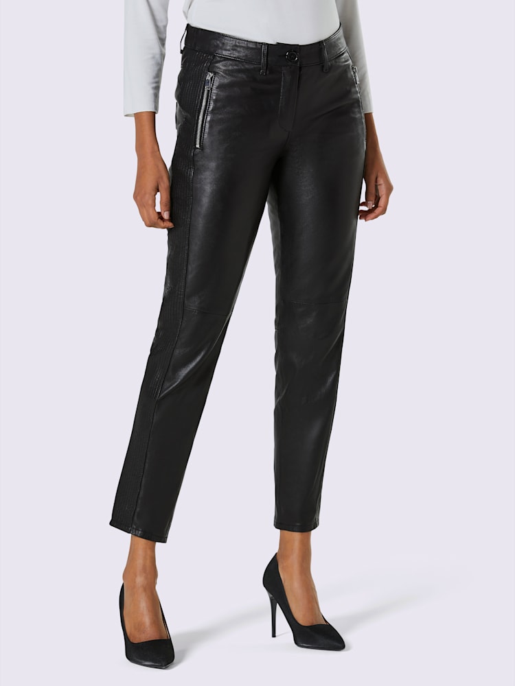 Pantalon en cuir cuir agneau nappa véritable, couleur noir, taille 40, marque Mainpol - helline