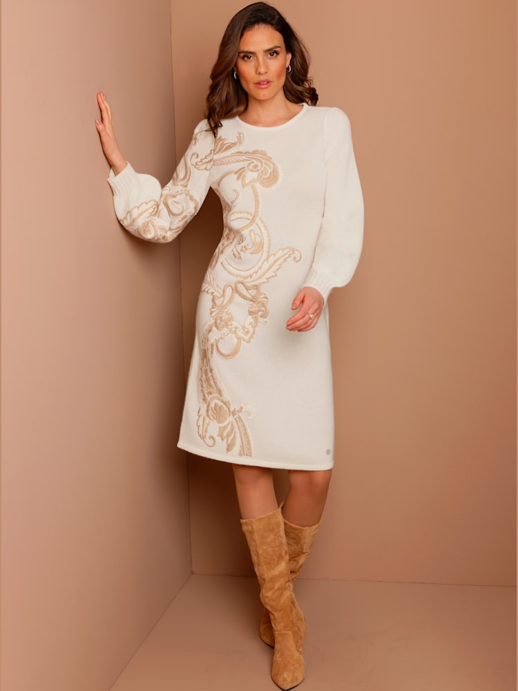 Robe en tricot mélange mérinos/cachemire, couleur couleur ivoire, taille 52, marque CREATION L PREMIUM - helline