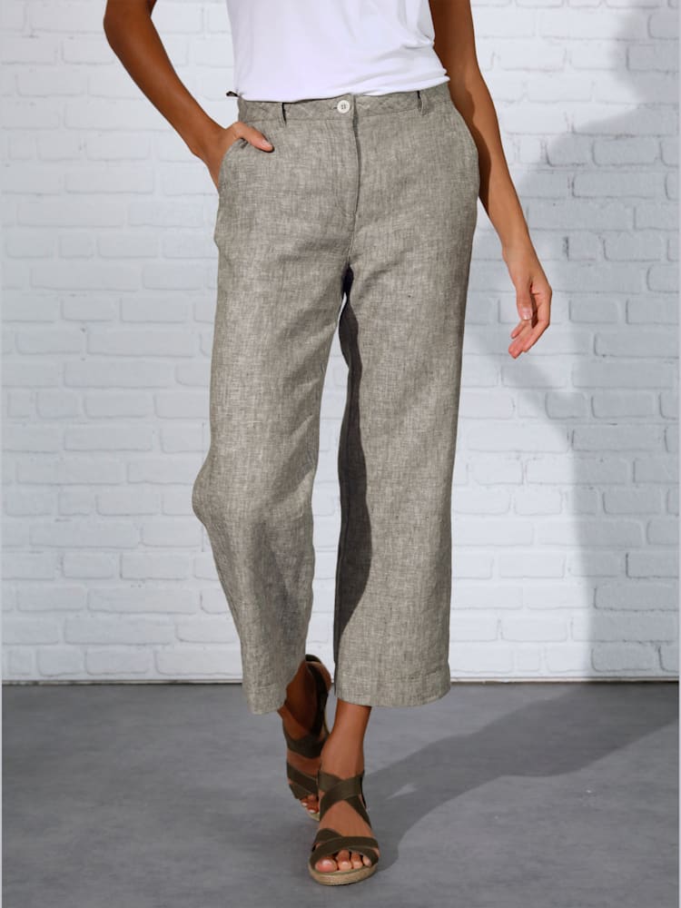 Pantalon en lin pur lin, couleur vert, taille 46, marque CREATION L PREMIUM - helline