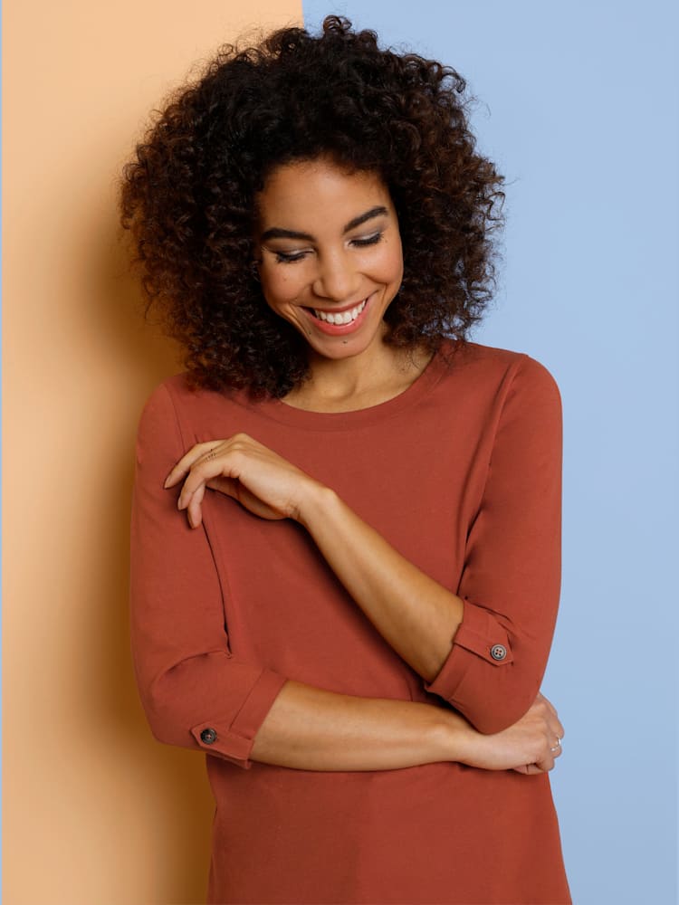 T-shirt à manches 3/4 manches 3/4 avec bride et bouton, couleur orange, taille 58 - Witt