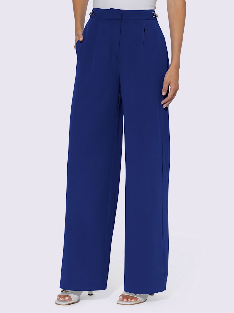 Pantalon tailleur jambes larges mode, couleur bleu, taille 50, marque Ashley Brooke - helline