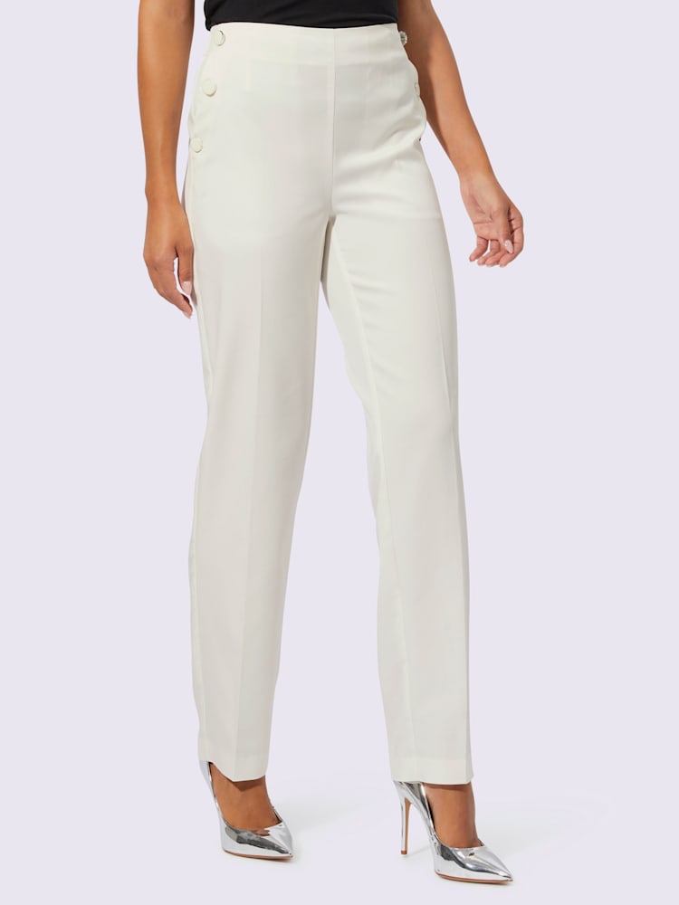 Pantalon plissé 63% lyocell (tencel), couleur couleur ivoire, taille 52, marque Creation L - helline