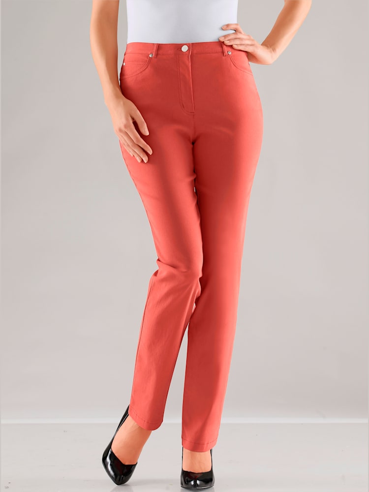 Pantalon féminin à coupe 5 poches classique, couleur rouge, taille 52, marque Stehmann Comfort line - helline