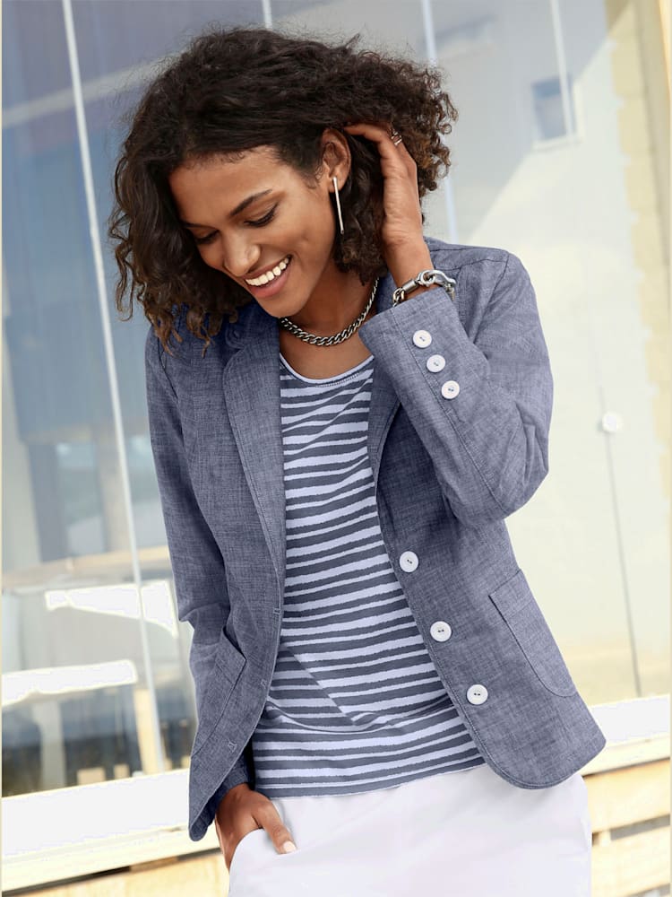 Blazer femme avec col à revers, couleur bleu, taille 54 - helline