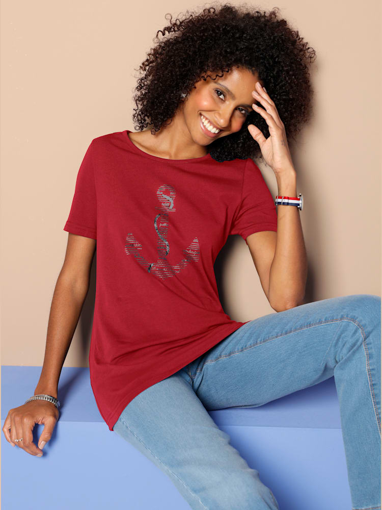 T-shirt à manches courtes imprimé transfert couleur argenté, couleur rouge, taille 46 - Witt