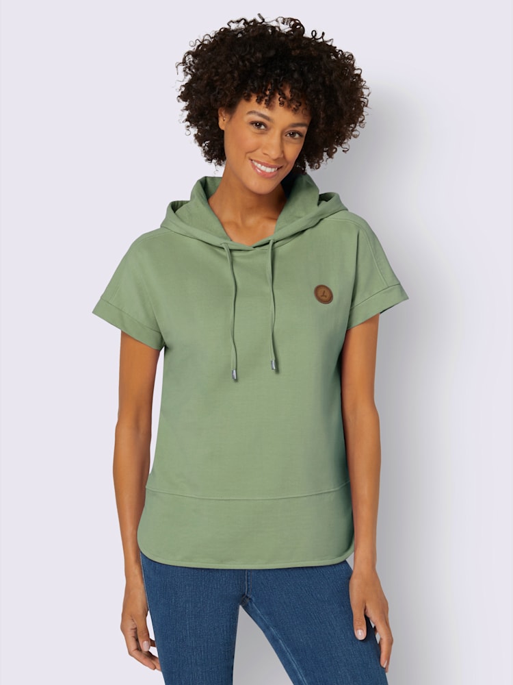 T-shirt à capuche 50% coton, couleur vert, taille 48, marque Collection L - helline