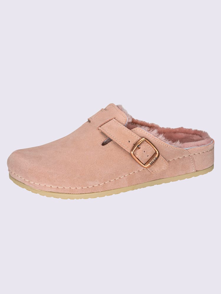 Mules doublure agneau véritable, rose clair uni, taille 42 - helline