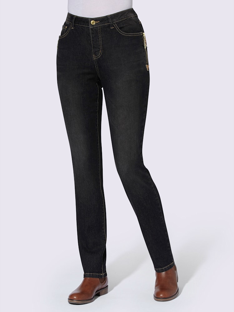 Jean avec poches originales en qualité extensible, couleur noir, taille 44, marque Collection L - helline