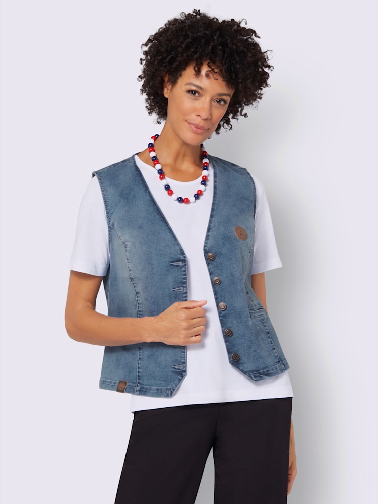 Gilet en jean qualité coton, couleur bleu, taille 42, marque Collection L - helline
