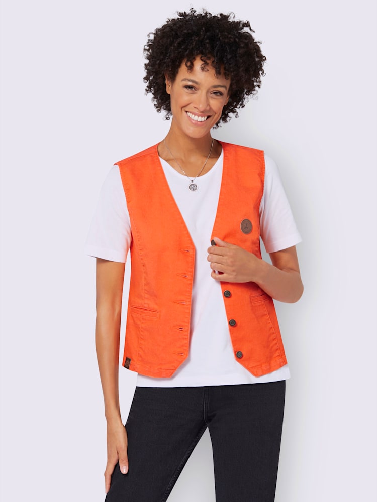 Gilet en jean qualité coton, couleur orange, taille 50, marque Collection L - helline