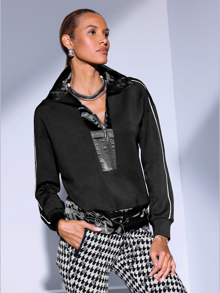 Sweatshirt mélange de modal doux, couleur noir, taille 42, marque Creation L - helline