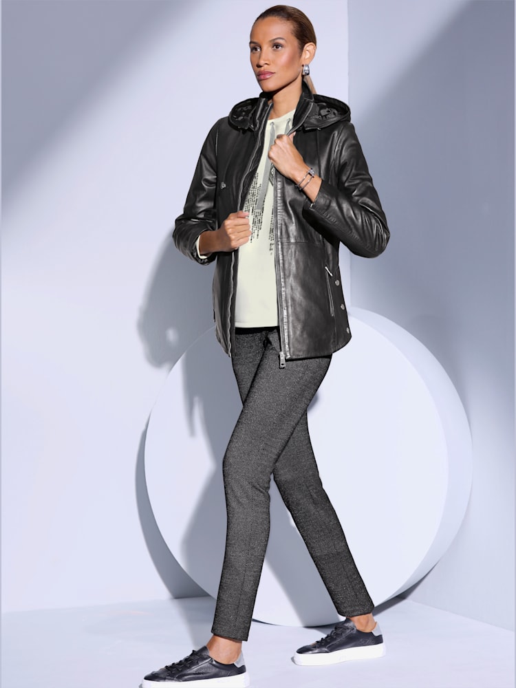 Veste en cuir cuir agneau nappa doux, couleur noir, taille 52, marque Creation L - helline