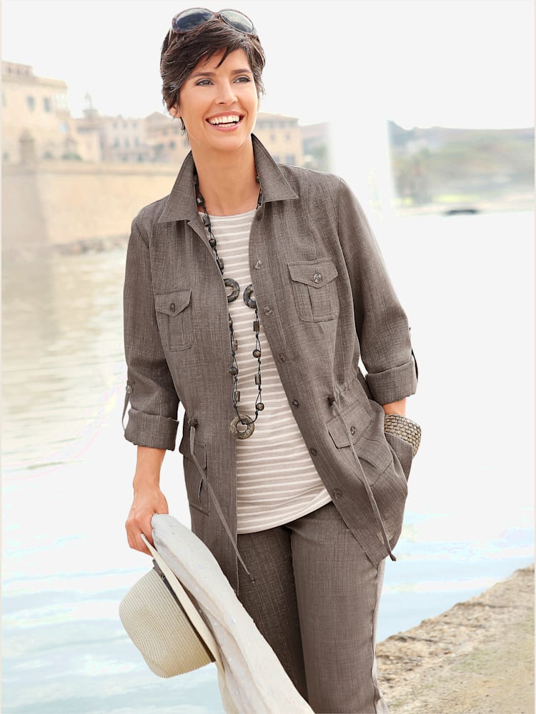 Veste chemisier en imitation lin décontractée et légère, couleur marron, taille 24 - Witt