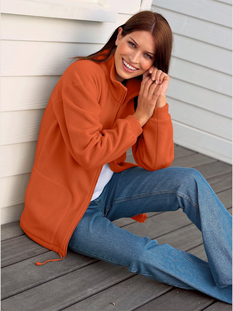 Veste polaire traitement contre les bouloches, couleur orange, taille 46, marque Collection L - helline