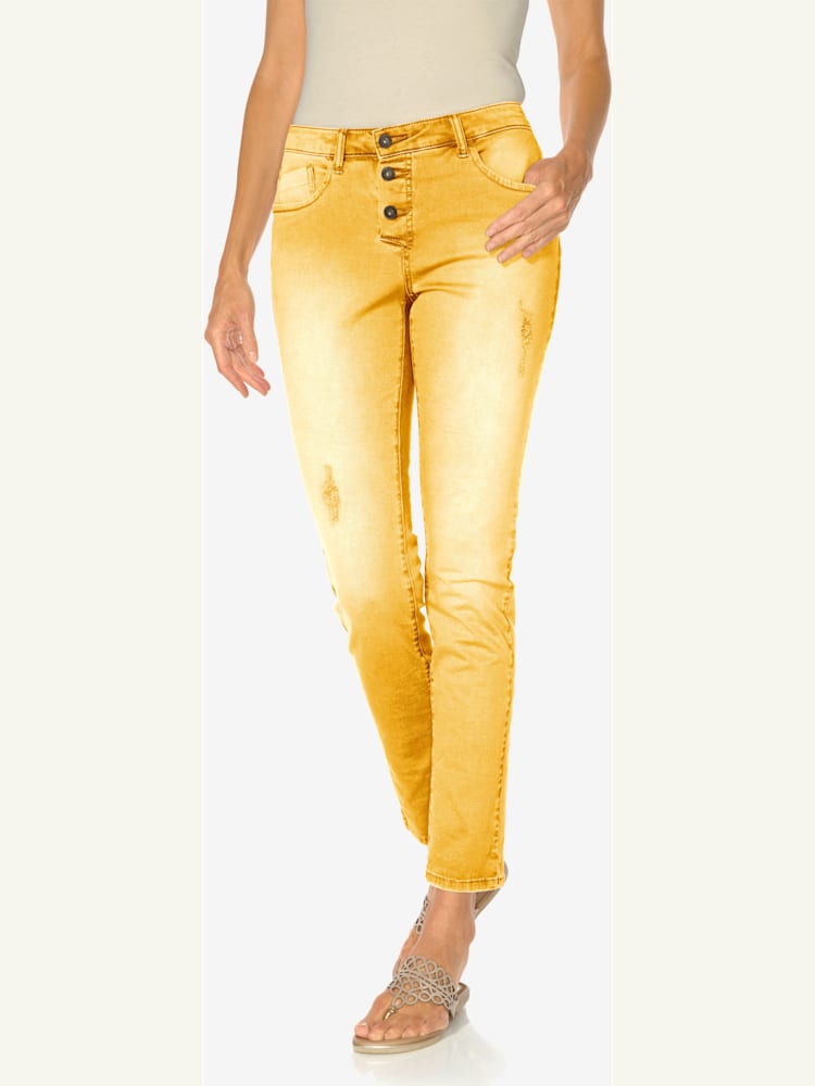 Pantalon boyfriend coupe droite, couleur jaune, taille 36, marque Linea Tesini - helline