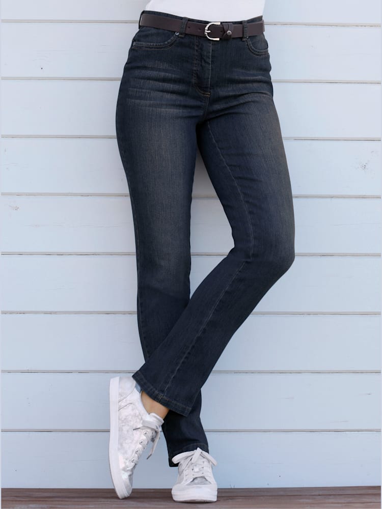 Jean confortable grace au stretch effet délavé, couleur bleu, taille 46, marque Collection L - helline