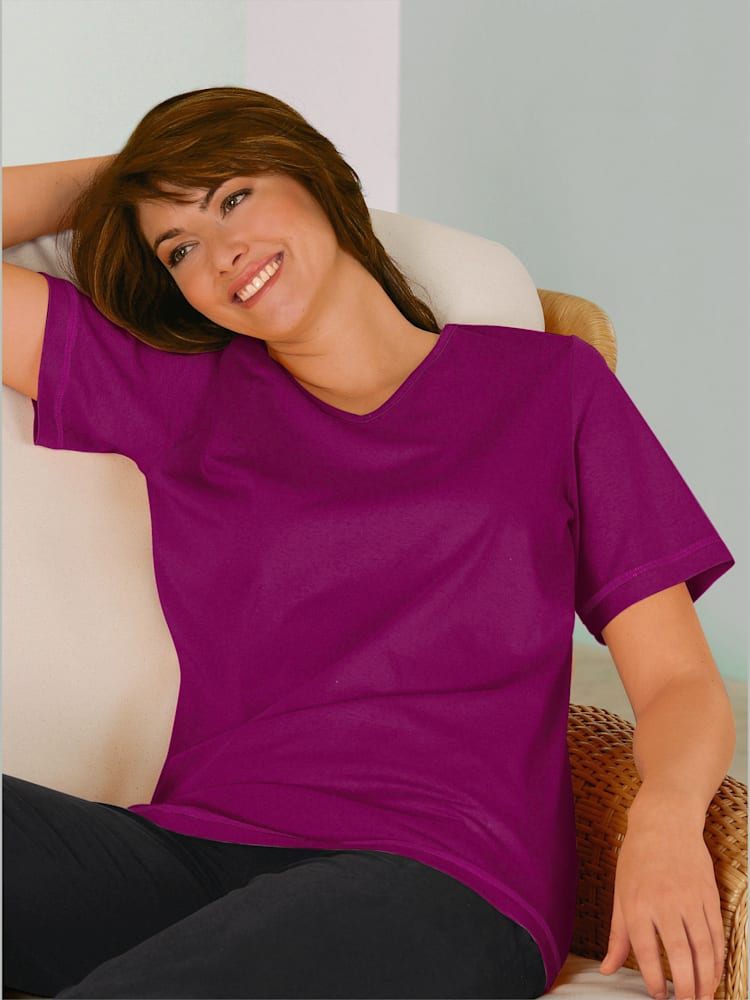 T-shirt femme confortable liseré manches et ourlet, couleur rose, taille 46 - helline