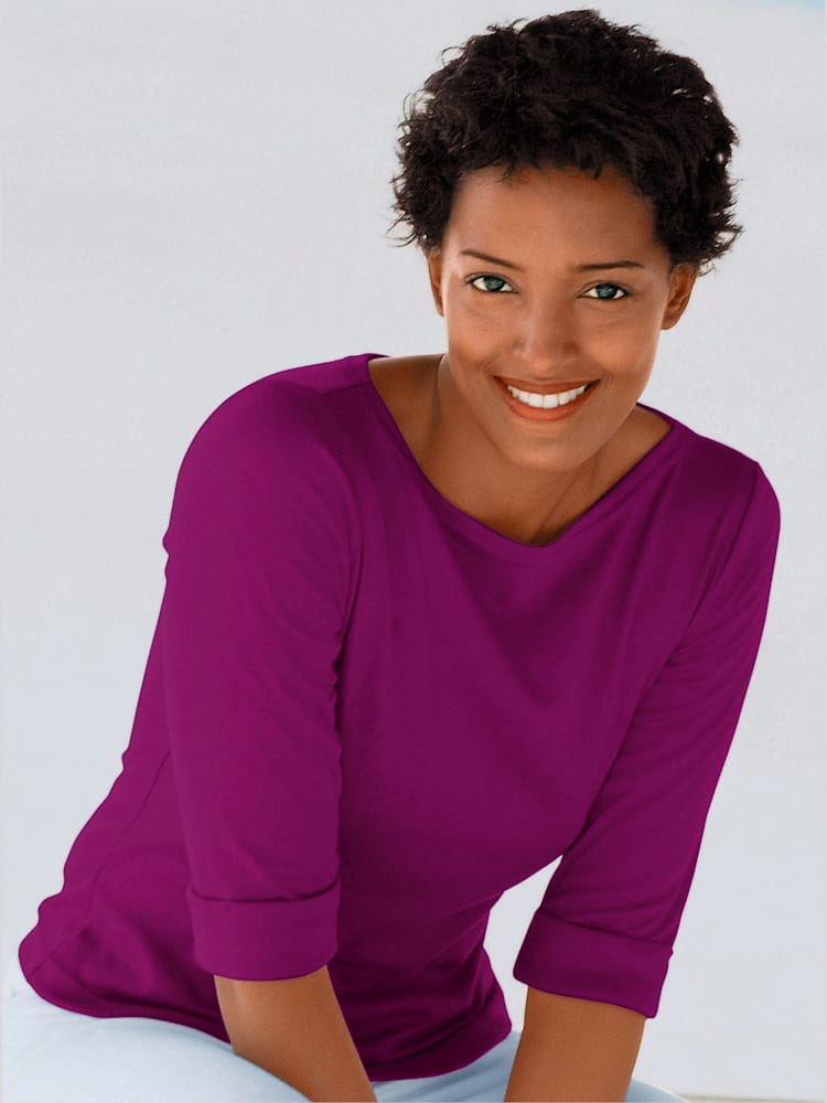 T-shirt femme confortable manches 3/4 à revers, couleur violet, taille 52 - Witt