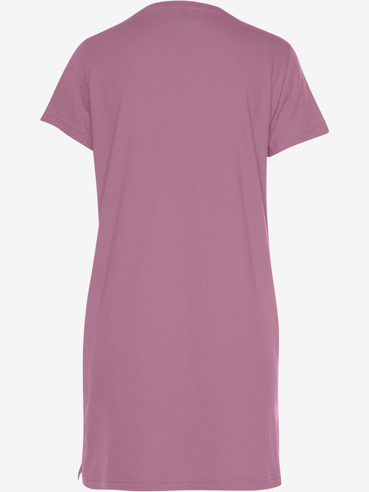 T-shirt de nuit ample avec imprimé et manches courtes, couleur : violet clair uni, taille 32, marque Vivance Dreams by Lascana, 100% coton - helline