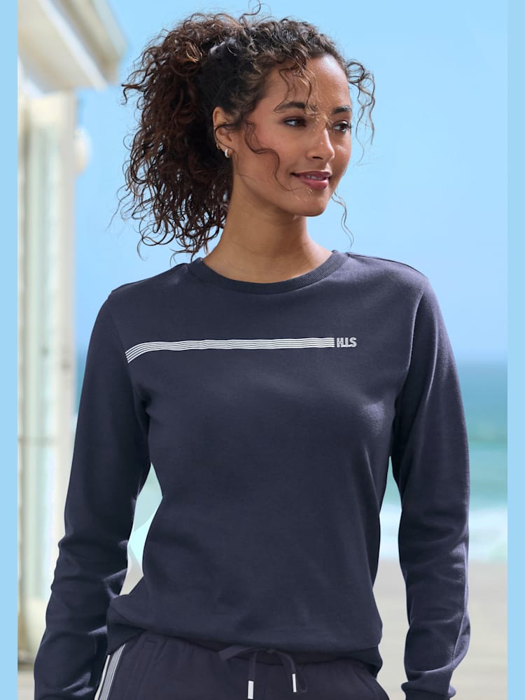 Sweatshirt basique à encolure ronde, couleur bleu, taille 44, marque H.I.S - helline