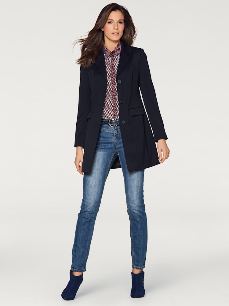 Blazer long coupe tendance, couleur bleu, taille 38, marque Ashley Brooke - helline