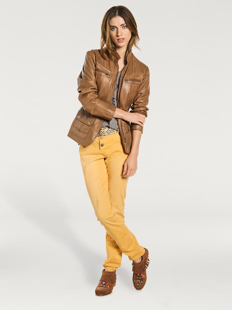 Veste en cuir cuir d'agneau souple, couleur marron, taille 46, marque Linea Tesini - helline