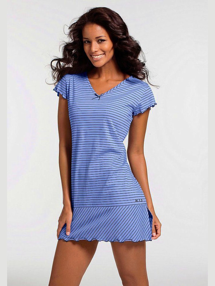 Chemise de nuit coupe courte et rayures tendance, couleur bleu, taille 54/56, marque H.I.S - helline