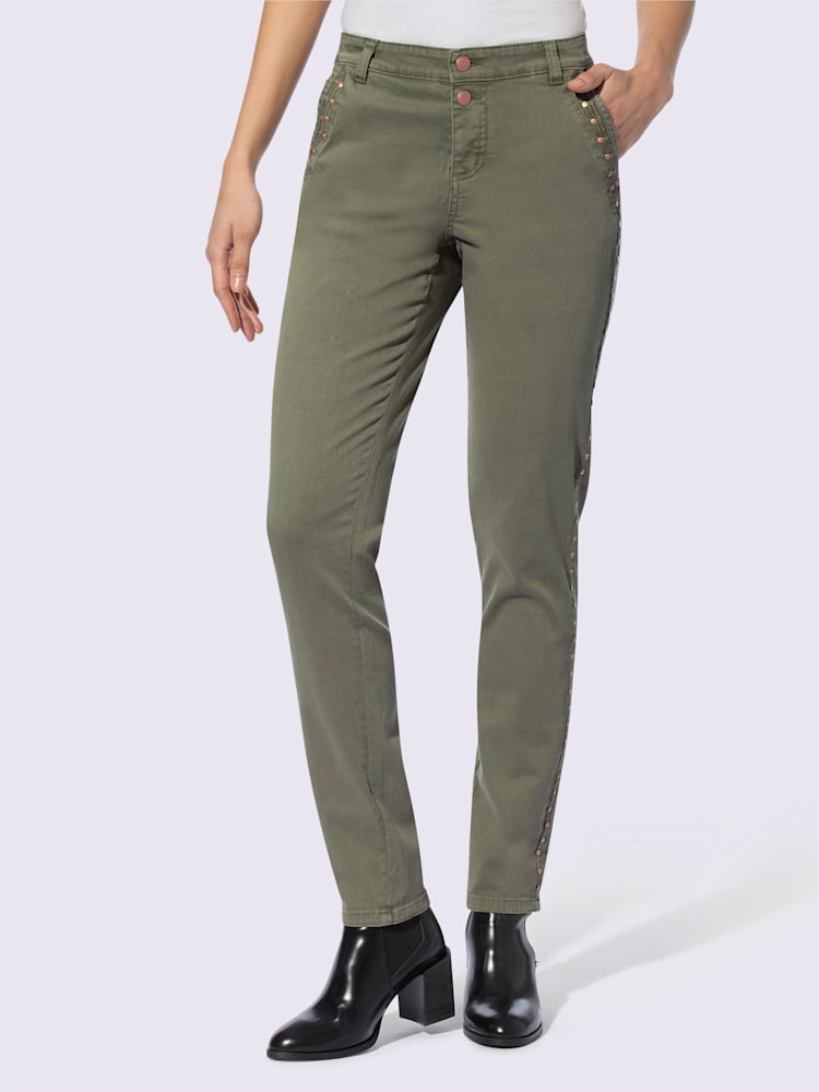 Pantalon coupe 5 poches décontractée, couleur vert, taille 42, marque Rick Cardona - helline