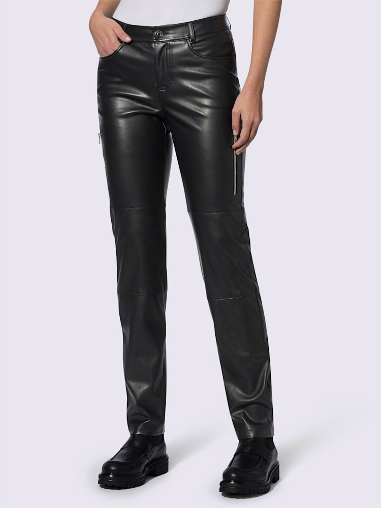 Pantalon en synthétique glissières tendance, couleur noir, taille 42, marque Rick Cardona - helline