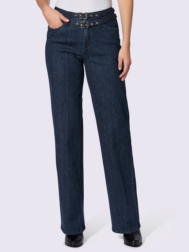Jean droit livré avec ceinture, couleur bleu, taille 40, marque Rick Cardona - helline