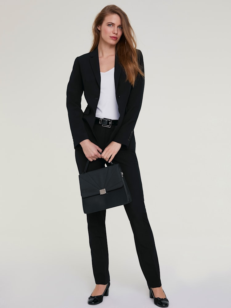 Tailleur pantalon coupe droite, couleur noir, taille 38, marque Ashley Brooke - helline