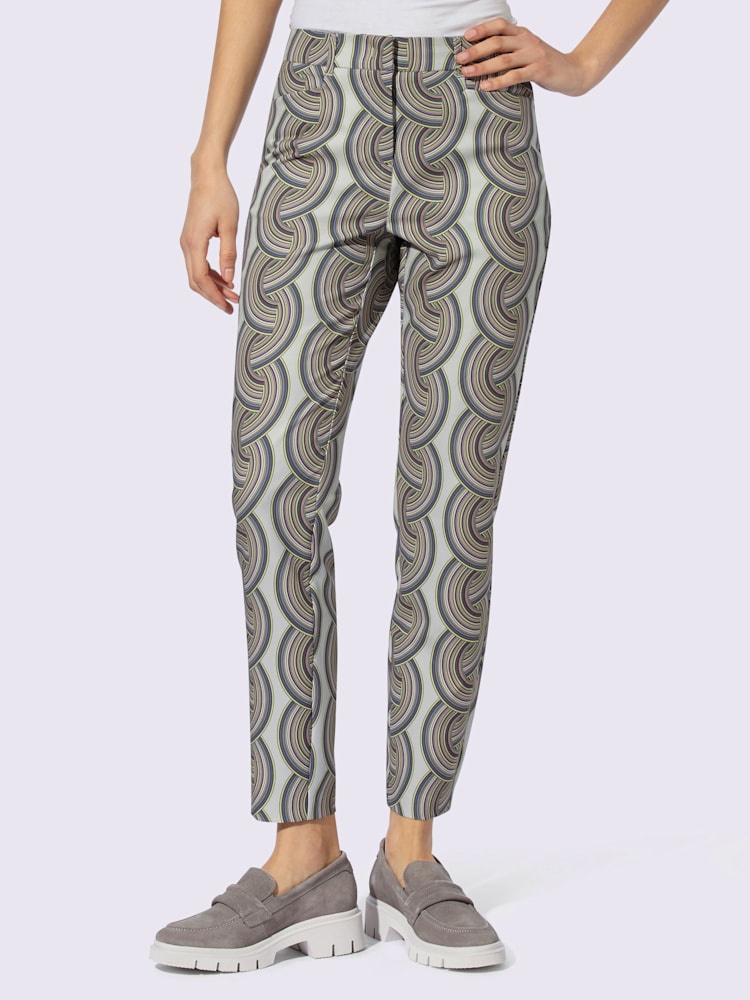 Pantalon 7/8 ravissant tissu imprimé, couleur gris, taille 52, marque Rick Cardona - helline