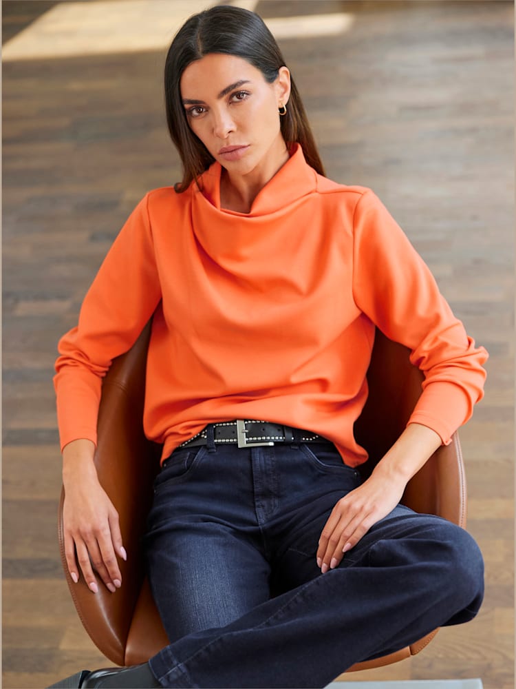 Sweatshirt encolure raffinée, couleur orange, taille 50, marque heine - helline