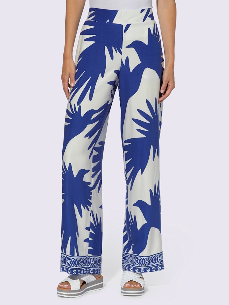 Pantalon imprimé qualité tissée, couleur bleu, taille 42, marque Rick Cardona - helline