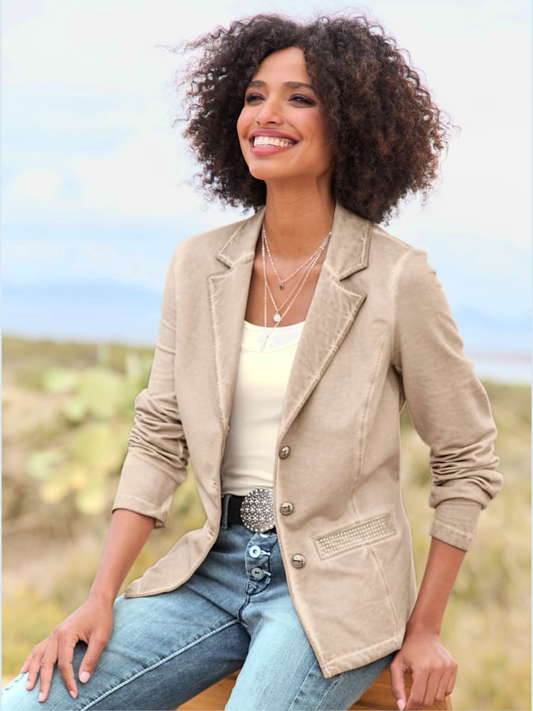 Blazer sweat délavage « oil dyed » tendance, couleur marron, taille 38, marque Linea Tesini - helline