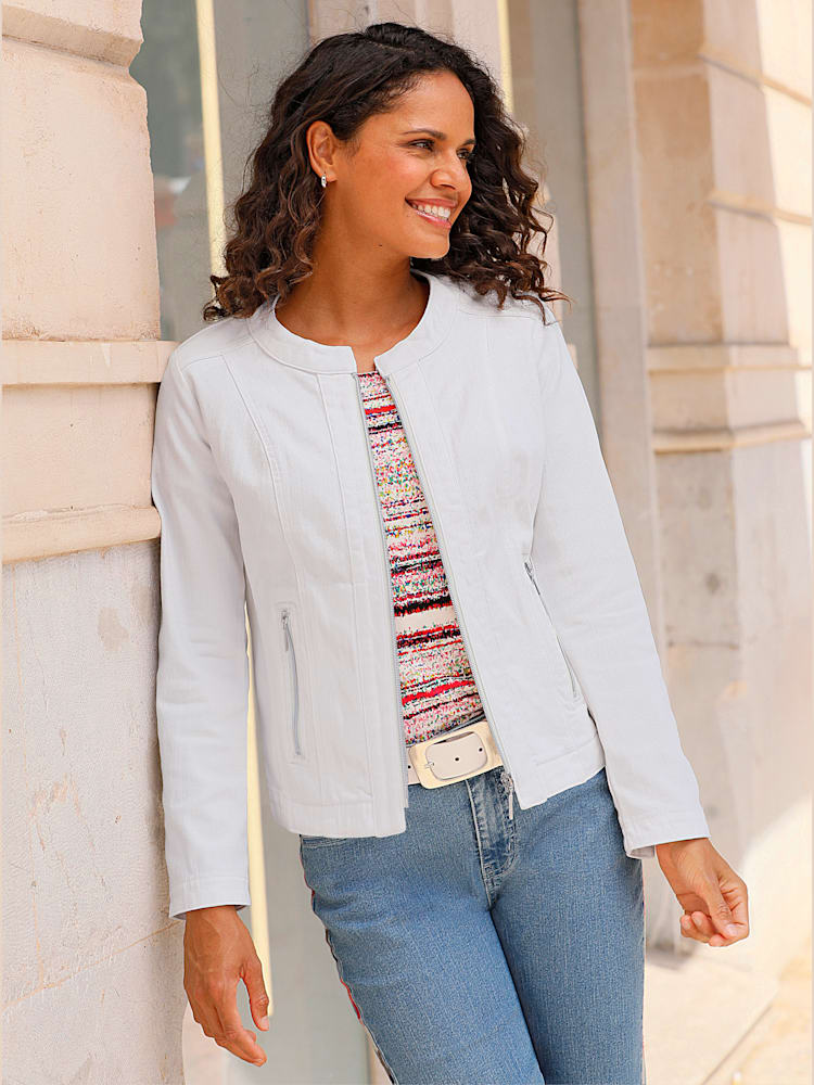 Blazer en jean 96% coton, couleur blanc, taille 50, marque Collection L - helline