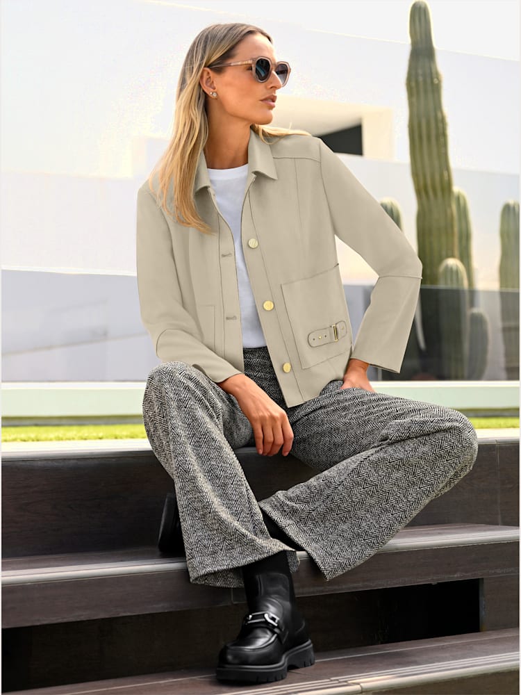 Veste en synthétique bords ouverts modernes, couleur vert, taille 50, marque Rick Cardona - helline