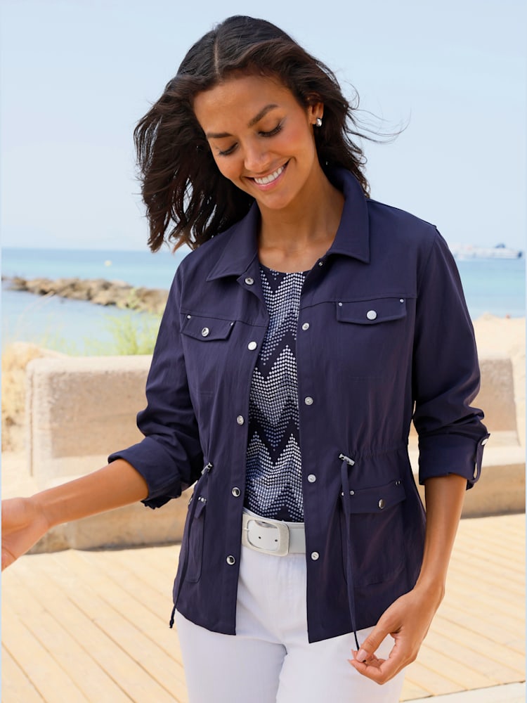 Blazer chemisier poches poitrine plaquées, couleur bleu, taille 56, marque Collection L - Witt