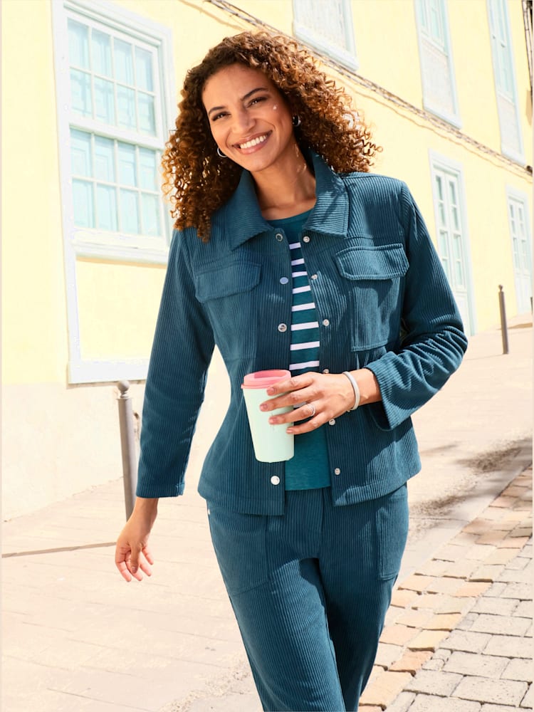 Veste en velours côtelé qualité velours très douce, couleur bleu, taille 48, marque Collection L - helline