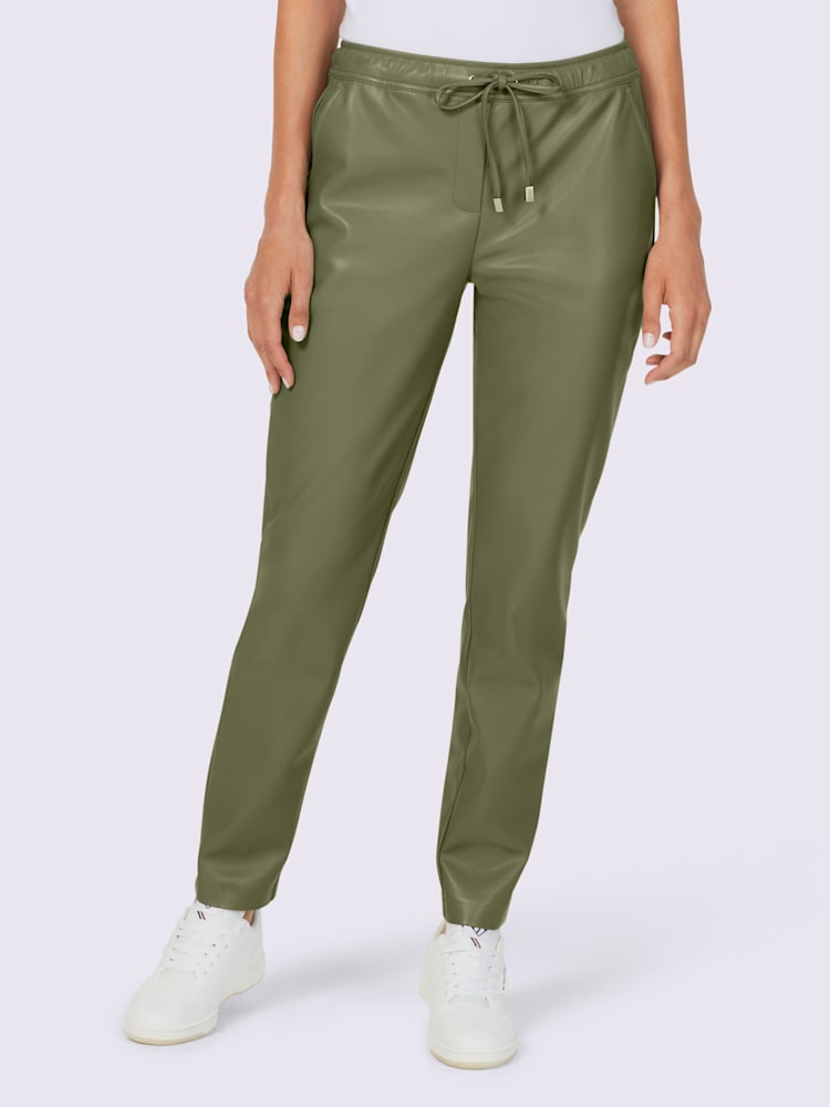 Pantalon en synthétique synthétique joliment brillant, couleur vert, taille 52, marque Rick Cardona - helline
