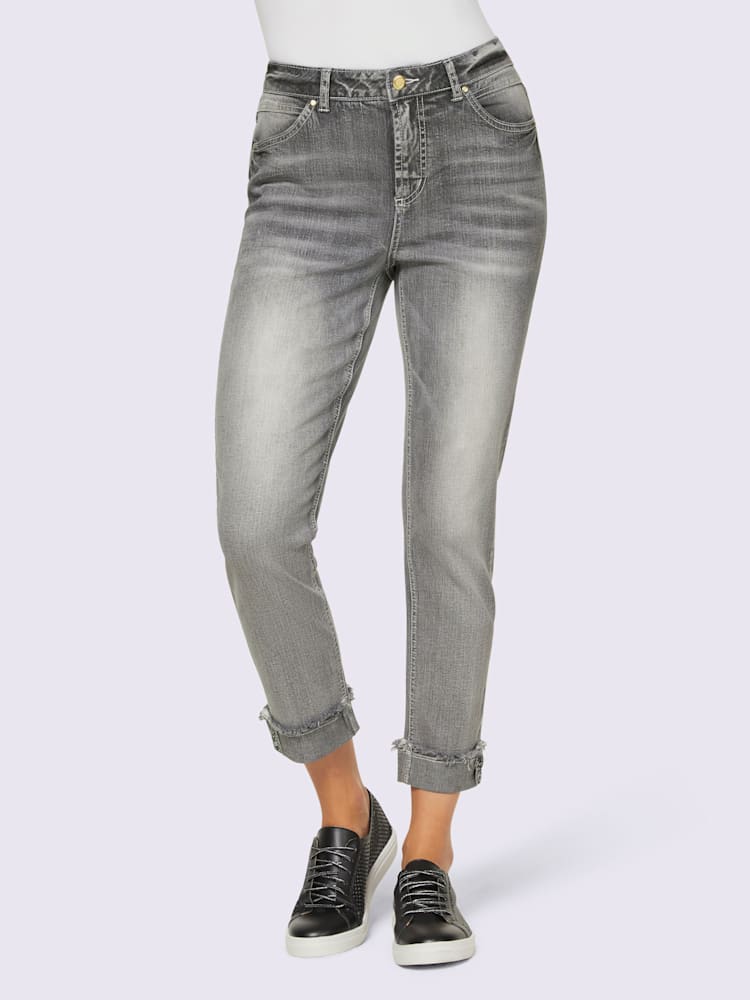 Jean 7/8 revers des jambes fixe, couleur gris, taille 46, marque Rick Cardona - helline