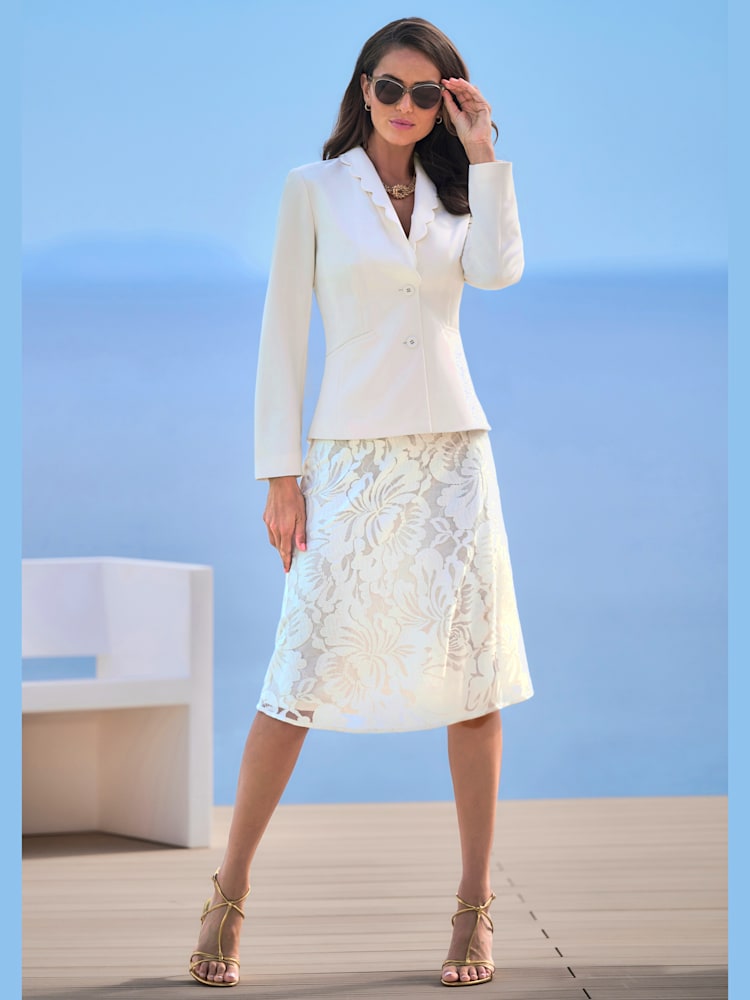 Blazer bord ondulé élégant, couleur couleur ivoire, taille 40, marque Ashley Brooke - helline