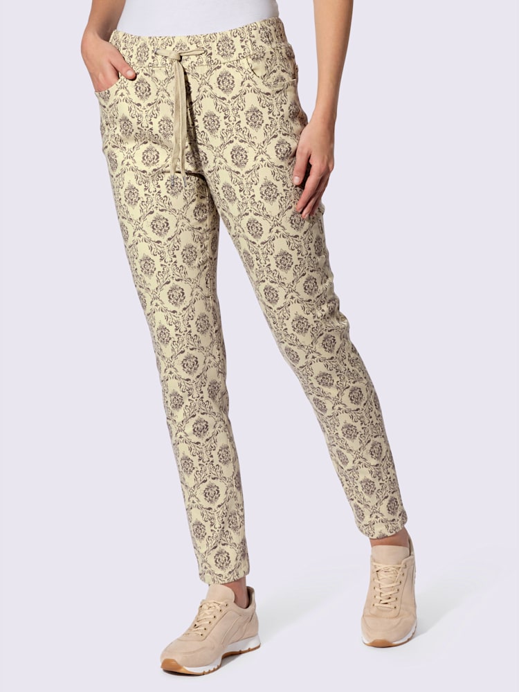 Pantalon jogpant motif imprimé exclusif, couleur marron, taille 48, marque Linea Tesini - helline