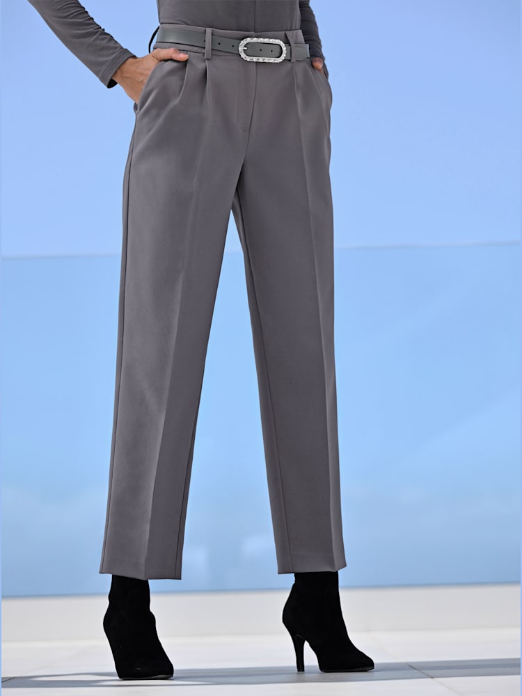 Pantalon plissé pinces tendance, couleur gris, taille 52, marque Ashley Brooke - helline